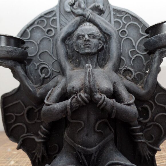 Kali The Black Goddess Bound And Kneeling Gothic Candle Holder - Picture 9 of 14